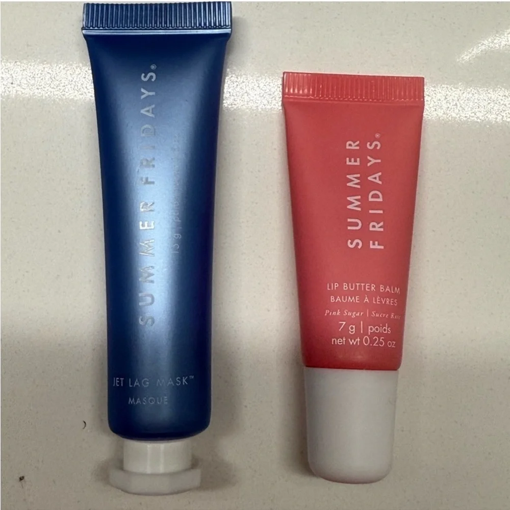 Summer Friday Lip Butter Balm Pink 0.25oz Blue Jet Lag Mask 0.5oz NWOB